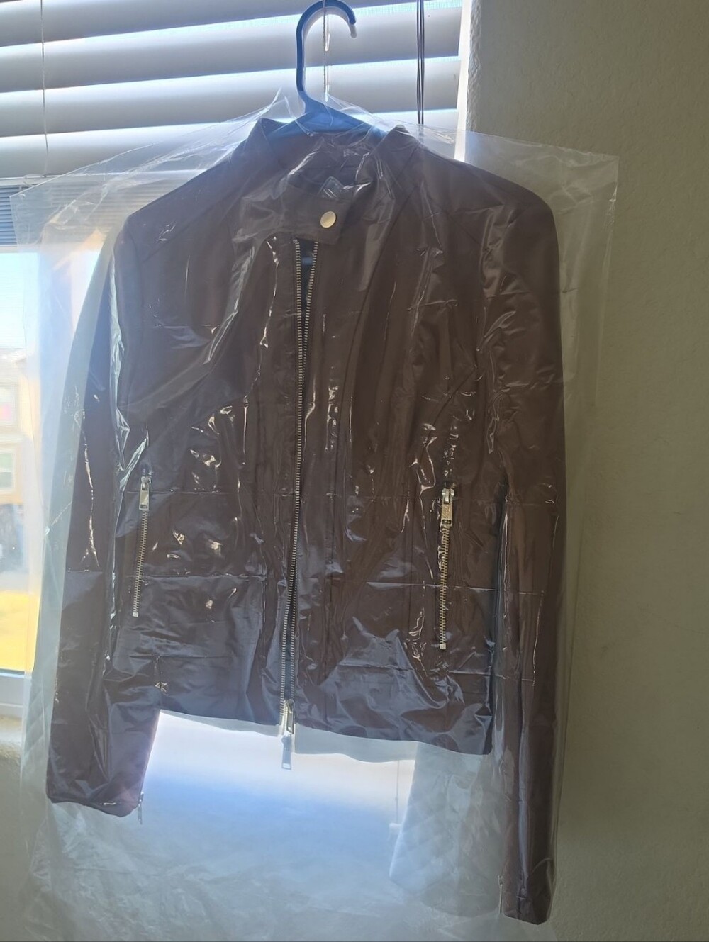 Guess Women Brown Bomber Jacket with Silver Zippers New